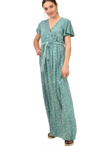 γυναικείο φόρεμα φλοράλ κρουαζέ πετρόλ 16029