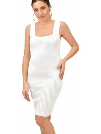 γυναικείο εφαρμοστό φόρεμα σε ανάγλυφο σχέδιο λευκό 16033