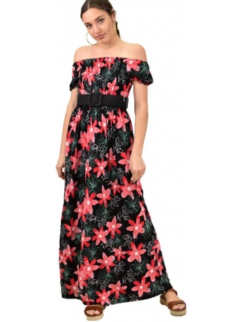 γυναικείο φόρεμα φλοράλ στράπλες μαύρο 16042