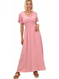 γυναικείο φόρεμα μονόχρωμο με σφιγγοφωλια ροζ 16284