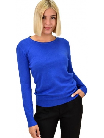πλεκτή μπλούζα ζέρσεϊ με στρογγυλή λαιμόκοψη μπλε ρουά 17773