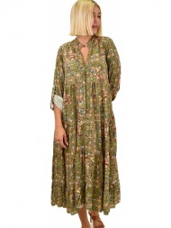 γυναικείο μάξι φόρεμα φλοράλ λαδί 17999