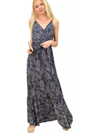 γυναικείο φλοράλ φόρεμα με ζώνη μπλε σκούρο 14610