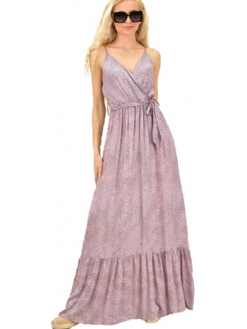 γυναικείο φλοράλ φόρεμα με ζώνη ροζ 14612