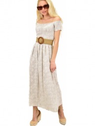 γυναικείο φόρεμα φλοράλ στράπλες εκρού 14629