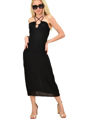 γυναικείο φόρεμα με χιαστί σχέδιο μαύρο 14851
