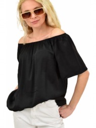 γυναικεία μπλούζα μονόχρωμη με εξω τους ώμους μαύρο 14937