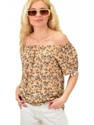 γυναικεία μπλούζα φλοράλ με τρέσα μπεζ 14947