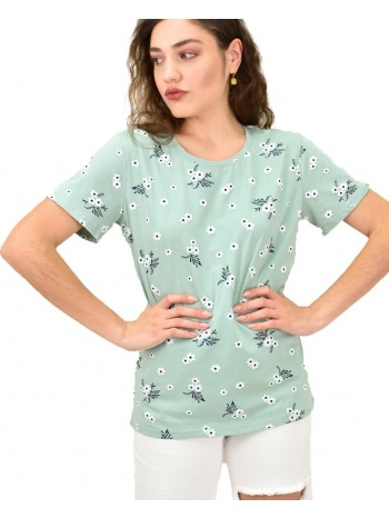 γυναικεία μπλούζα με λουλούδια φυστικί 15199