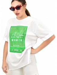 γυναικείο t-shirt με τύπωμα και στρας λευκό 15288