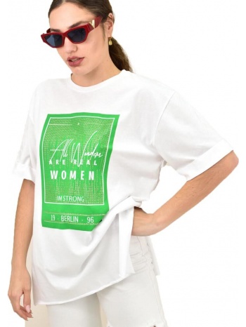 γυναικείο t-shirt με τύπωμα και στρας λευκό 15288