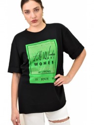 γυναικείο t-shirt με τύπωμα και στρας μαύρο 15289
