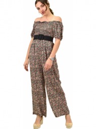 γυναικεία ολόσωμη φόρμα φλοράλ στράπλες μαύρο 15366