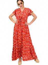 γυναικείο φόρεμα φλοράλ κρουαζέ κόκκινο 15373