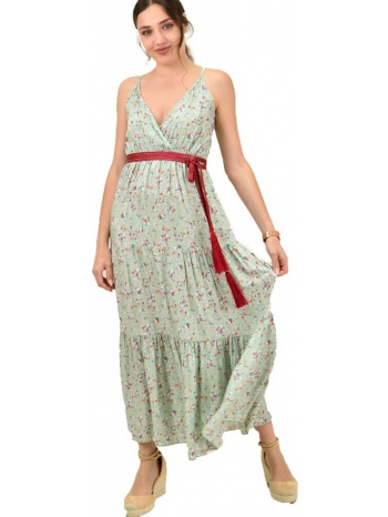 γυναικείο φόρεμα κρουαζέ φλοράρ φυστικί 15391