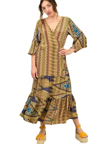 γυναικείο μεταξωτό φόρεμα boho μπεζ 15556
