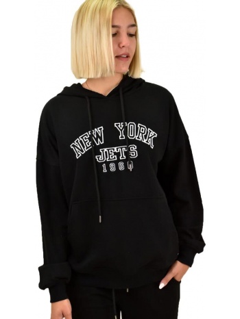 φούτερ με κουκούλα και κέντημα new york μαύρο 17565