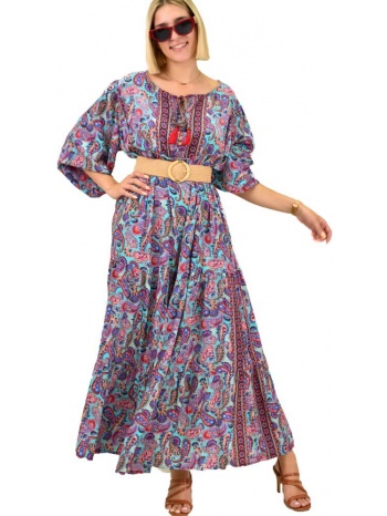 γυναικείο μεταξωτό φόρεμα boho maxi βεραμάν 16649