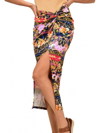 γυναικεία φούστα midi με κόμπο μπλε 16884