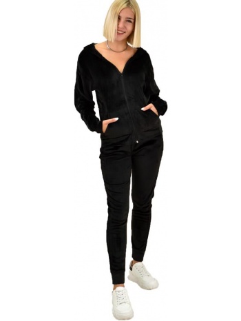 γυναικείο σετ velvet με κουκούλα μαύρο 18310