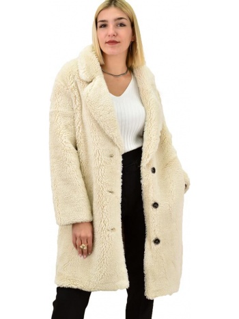 γυναικείο παλτό με γιακά και κουμπιά εκρού 18395