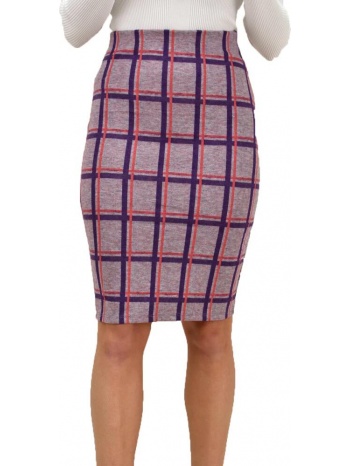 μidi καρό φούστα με λάστιχο στην μέση μωβ 18542