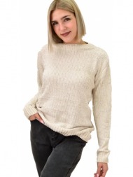 γυναικεία μπλούζα σενίλ με στρογγυλή λαιμόκομψη εκρού 18600
