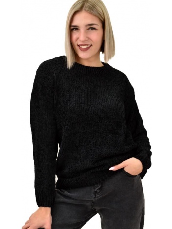 γυναικεία μπλούζα σενίλ με στρογγυλή λαιμόκομψη μαύρο 18597
