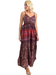 γυναικείο φόρεμα μακρύ εμπριμέ μεταξωτό μπορντώ 26590