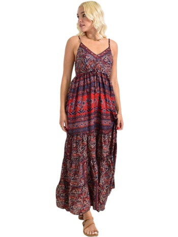 γυναικείο φόρεμα μακρύ εμπριμέ μεταξωτό μπορντώ 26590