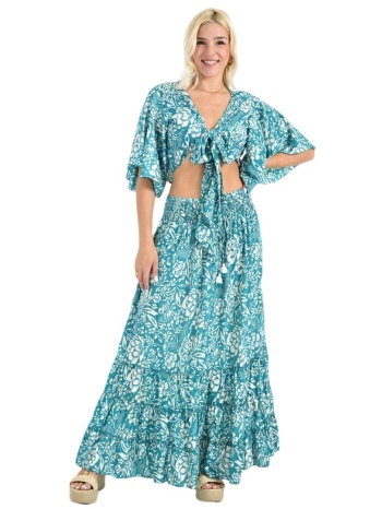boho σετ με φλοράλ δέσιμο & maxi φούστα βεραμάν 26618