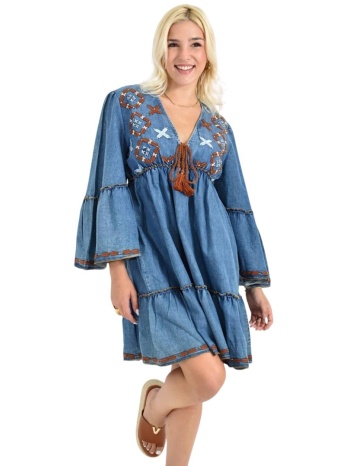 μαύρο mini φόρεμα folk style με κεντήματα & καμπάνα μανίκια