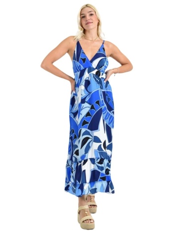 μακρύ αμάνικο φόρεμα με μοτίβο μπλε 26653