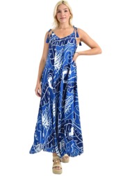 μάξι φόρεμα τιράντα με τροπικό σχέδιο μπλε 26656