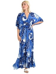 μάξι φόρεμα καφτάν με τροπικό μοτίβο μπλε 26660