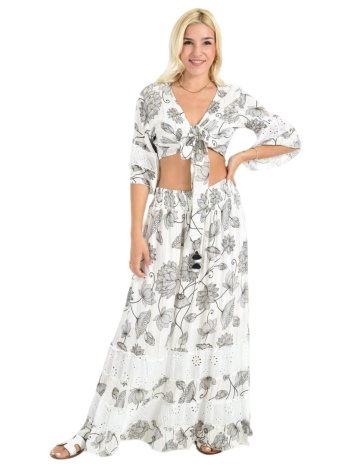 boho σετ crop top & φούστα με τρυπητές λεπτομέρειες μαύρο