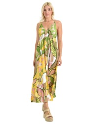 μακρύ αμάνικο φόρεμα με μοτίβο κίτρινο 26652
