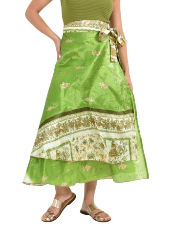 μακριά φούστα boho με εμπριμέ σχέδια πράσινο 26847