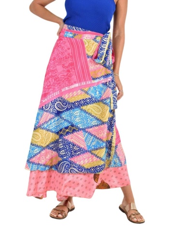 μακριά φούστα boho με εμπριμέ σχέδια ροζ 26909