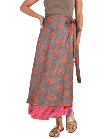 μακριά φούστα boho με εμπριμέ σχέδια γκρι 26924