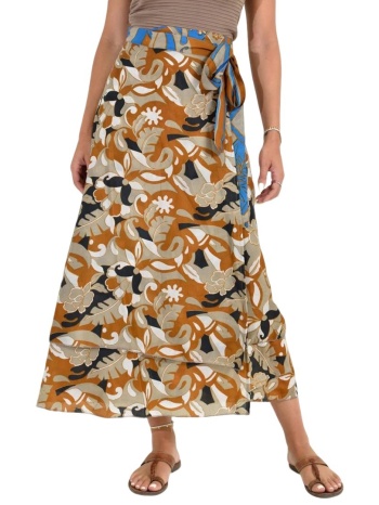 μακριά φούστα boho με εμπριμέ σχέδια μπεζ 26871