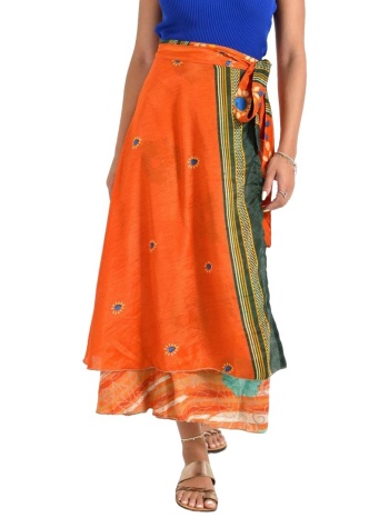 μακριά φούστα boho με εμπριμέ σχέδια πορτοκαλί 26912