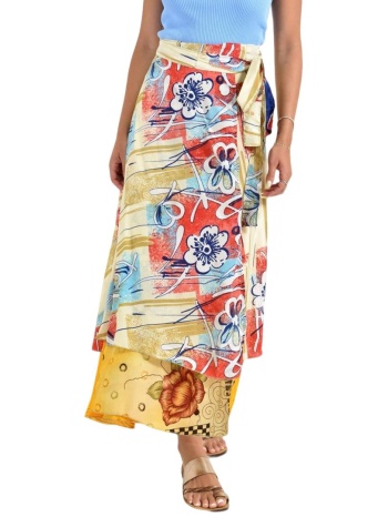 μακριά φούστα boho με εμπριμέ σχέδια κίτρινο 26916