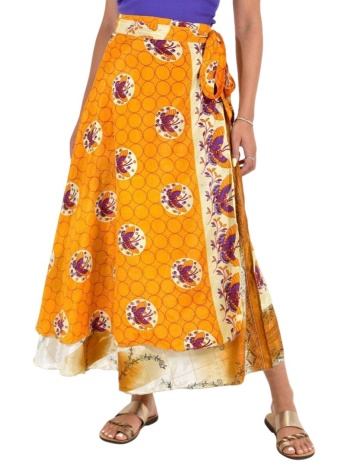 μακριά φούστα boho με εμπριμέ σχέδια κίτρινο 26959