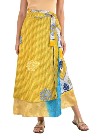 μακριά φούστα boho με εμπριμέ σχέδια κίτρινο 26960