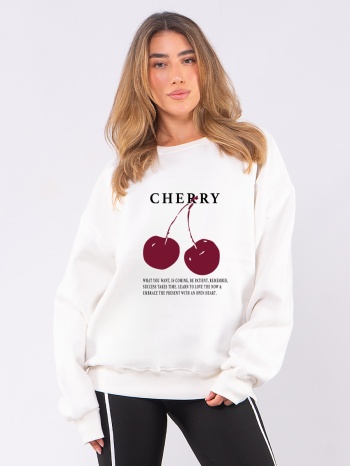 c1061 | cherry - crewneck άσπρο c1061