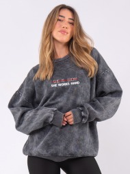 c1078 | she works hard - crewneck ανθρακί c1078