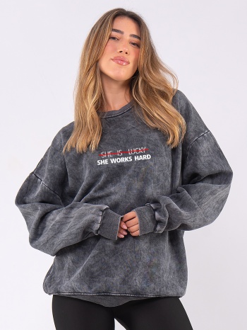 c1078 | she works hard - crewneck ανθρακί c1078