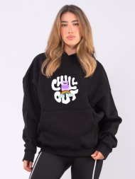 c1076 | teddy chill out - hoodie μαύρο c1076
