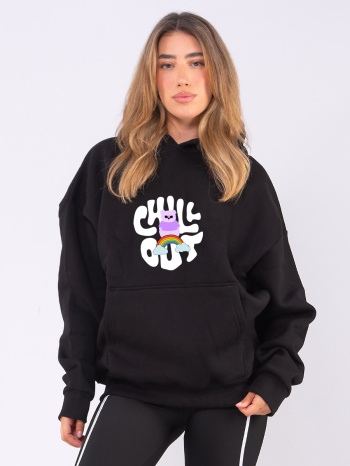 c1076 | teddy chill out - hoodie μαύρο c1076